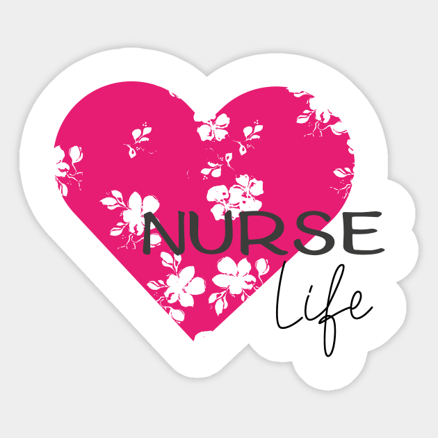 Nurse life design with floral hart Sticker by Anines Atelier